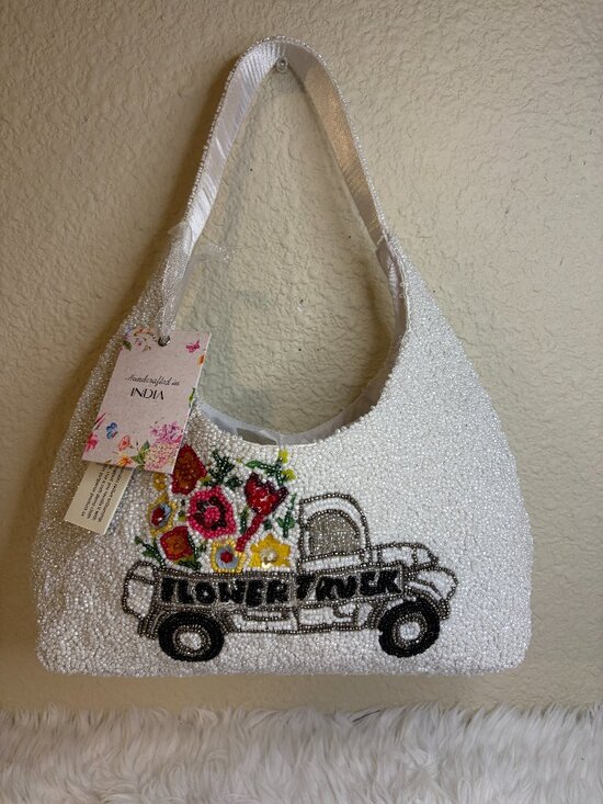 T.J.Maxx Handbags - Viral Flower Truck Beaded Shoulder Bag Hand Beaded India Floral Purse NWT